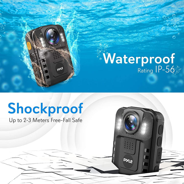 Pyle Police Security Video Compact Camera - HD 2304X1296P Rechargeable Wireless Waterproof Wearable Law Enforcement Mini Surveillance Cam, Audio Video Recording, Night Vision, Motion Detector PPBCM6