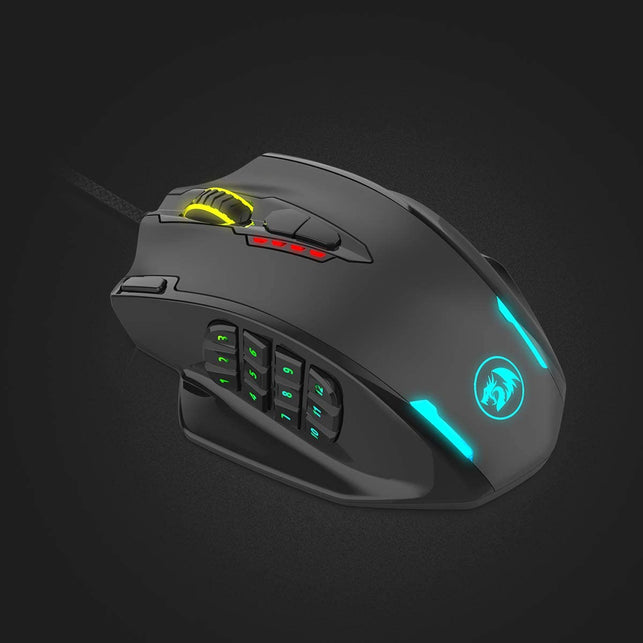 Redragon Impact RGB LED MMO Mouse with Side Buttons Laser Wired Gaming Mouse with 12,400DPI, High Precision, 18 Programmable Mouse Buttons