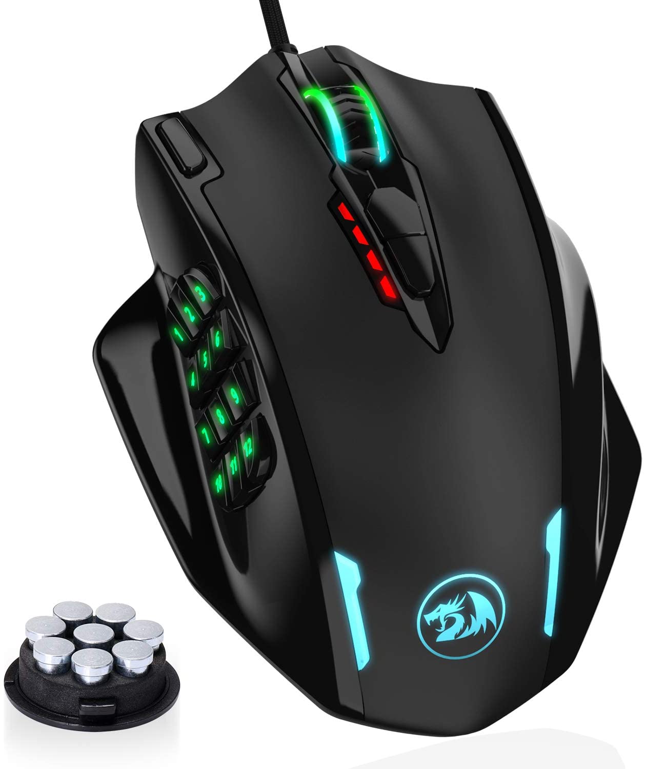 Red5 Mouse Redragon Impact RGB LED MMO Mouse with Side Buttons Laser Wired Gaming ...