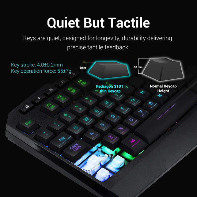 Redragon S101 Wired Gaming Keyboard and Mouse Combo RGB Backlit Gaming Keyboard with Multimedia Keys Wrist Rest and Red Backlit Gaming Mouse 3200 DPI