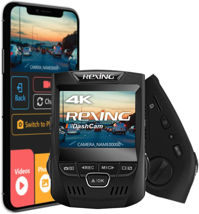Rexing V1 3rd Generation 4K UHD WiFi Car Dash Cam 2.4" LCD 170° Wide Angle Dashboard Camera Recorder with WiFi, 32GB Card, G-Sensor, WDR, Loop Recordi