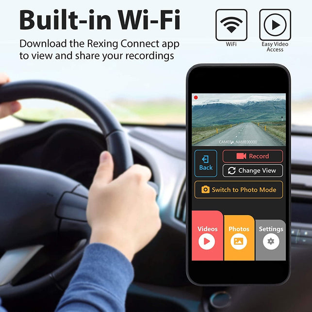 Rexing V1P Pro Dual 1080P Full HD Front and Rear 170° Wide Angle Wi-Fi Car Dash Cam with Built-In GPS Logger, Supercapacitor, 2.4" LCD Screen, G-Sensor, Loop Recording, Mobile App, Parking Monitor