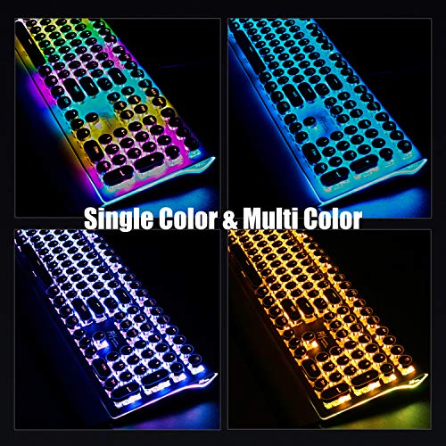 RK ROYAL KLUDGE Typewriter Style Mechanical Gaming Keyboard with True RGB Backlit Collapsible Wrist Rest 108-Key Blue Switch Retro Round Keycap, Black