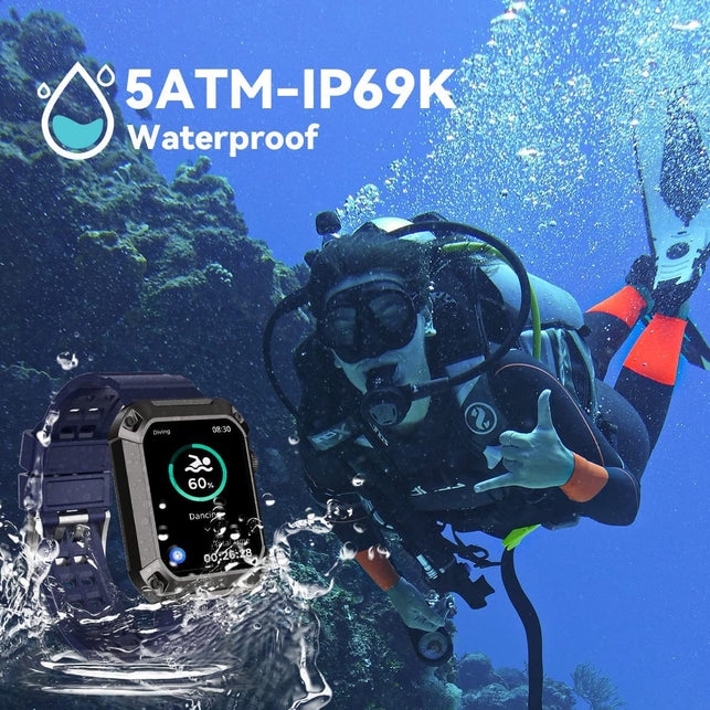 Rogbid Smart Watches for Men (Dial/Answer Call) Bluetooth Call IP69 Waterproof Rugged Military Outdoor Sports Smart Watch Iphone Compatible Fitness Tracker Smartwatch with Blood Pressure Heart Rate