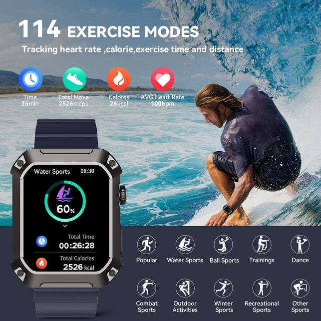 Rogbid Smart Watches for Men (Dial/Answer Call) Bluetooth Call IP69 Waterproof Rugged Military Outdoor Sports Smart Watch Iphone Compatible Fitness Tracker Smartwatch with Blood Pressure Heart Rate