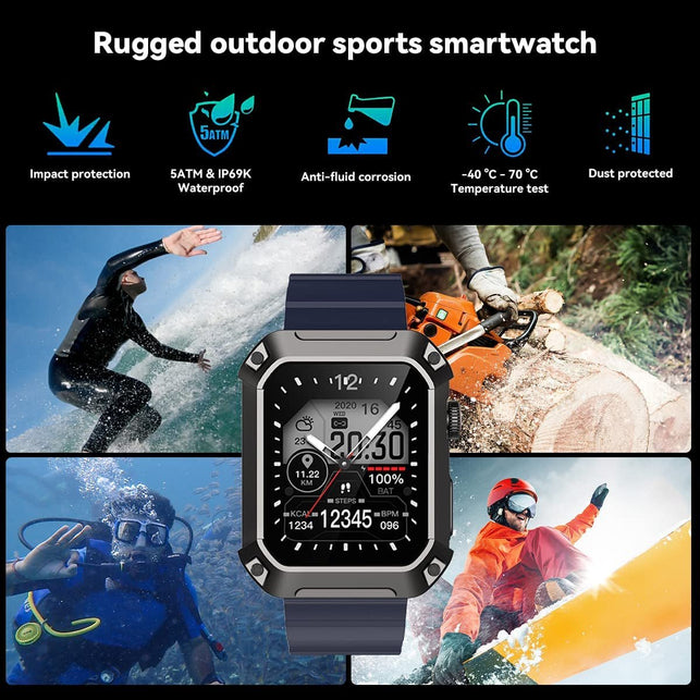 Rogbid Smart Watches for Men (Dial/Answer Call) Bluetooth Call IP69 Waterproof Rugged Military Outdoor Sports Smart Watch Iphone Compatible Fitness Tracker Smartwatch with Blood Pressure Heart Rate