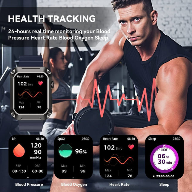 Rogbid Smart Watches for Men (Dial/Answer Call) Bluetooth Call IP69 Waterproof Rugged Military Outdoor Sports Smart Watch Iphone Compatible Fitness Tracker Smartwatch with Blood Pressure Heart Rate