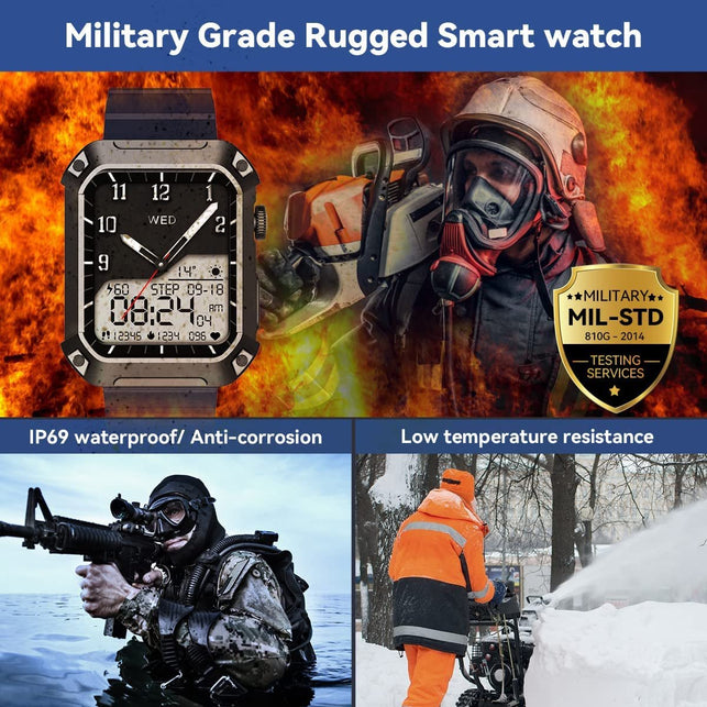 Rogbid Smart Watches for Men (Dial/Answer Call) Bluetooth Call IP69 Waterproof Rugged Military Outdoor Sports Smart Watch Iphone Compatible Fitness Tracker Smartwatch with Blood Pressure Heart Rate