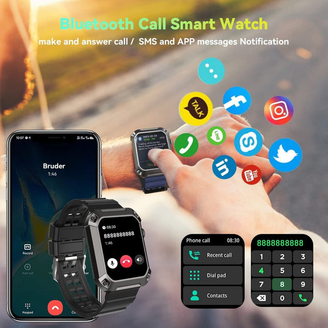 Rogbid Smart Watches for Men (Dial/Answer Call) Bluetooth Call IP69 Waterproof Rugged Military Outdoor Sports Smart Watch Iphone Compatible Fitness Tracker Smartwatch with Blood Pressure Heart Rate