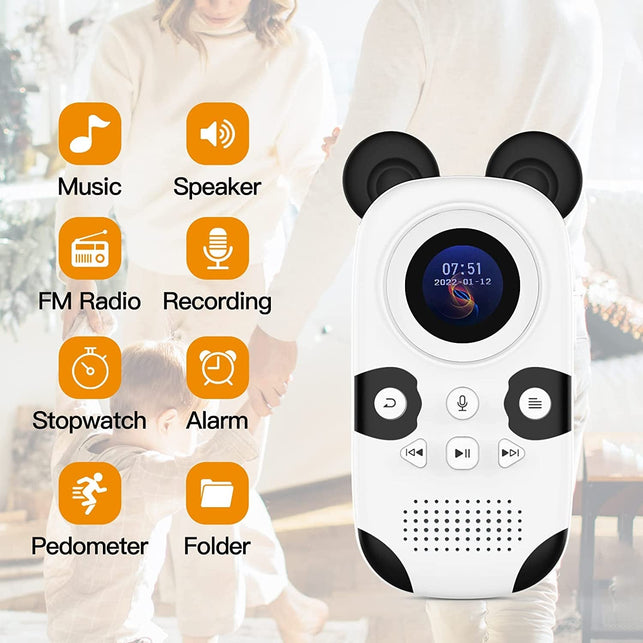 RUIZU 16GB MP3 Player for Kids, Cute Panda Portable Music Player MP3, Child MP3 Player with Bluetooth 5.0, Speaker, FM Radio, Voice Recorder, Alarm Clock, Stopwatch, Pedometer, Support up to 128GB