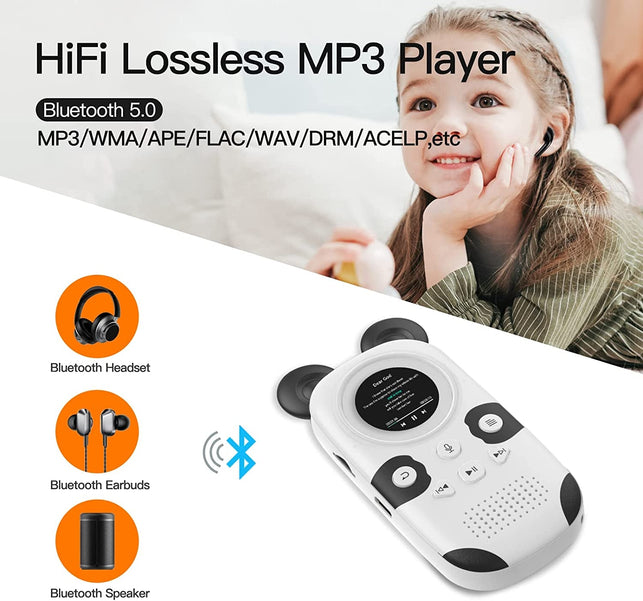 RUIZU 16GB MP3 Player for Kids, Cute Panda Portable Music Player MP3, Child MP3 Player with Bluetooth 5.0, Speaker, FM Radio, Voice Recorder, Alarm Clock, Stopwatch, Pedometer, Support up to 128GB