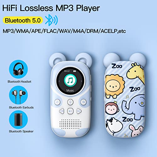 RUIZU Bluetooth MP3 Player for Kids, Cartoon Zoo Portable Music Player 16GB, Child MP3 Player with Bluetooth, Speaker, FM Radio, Voice Recording, Stopwatch, Pedometer, Expandable 128GB Micro SD Card