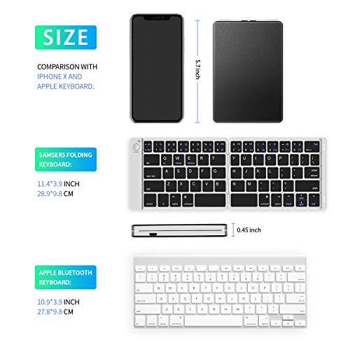 Samsers Foldable Bluetooth Keyboard - Portable Wireless Keyboard with Stand Holder, Rechargeable Full Size Ultra Slim Folding Keyboard Compatible iOS