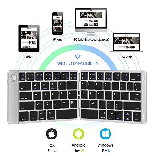 Samsers Foldable Bluetooth Keyboard - Portable Wireless Keyboard with Stand Holder, Rechargeable Full Size Ultra Slim Folding Keyboard Compatible iOS