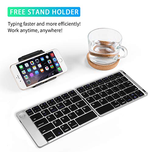 Samsers Foldable Bluetooth Keyboard - Portable Wireless Keyboard with Stand Holder, Rechargeable Full Size Ultra Slim Folding Keyboard Compatible iOS