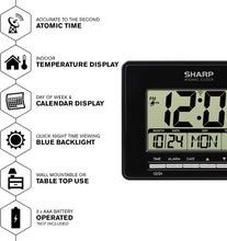 Sharp Atomic Desktop Clock – Auto Set Digital Alarm Clock - Atomic Accuracy - Easy to Read Screen with Time/Date/Temperature Display- Perfect for Nightstand or Desk