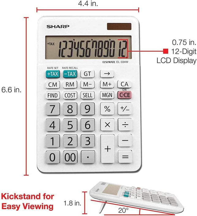 Sharp El334W El-334W Large Desktop Calculator, 12-Digit Lcd