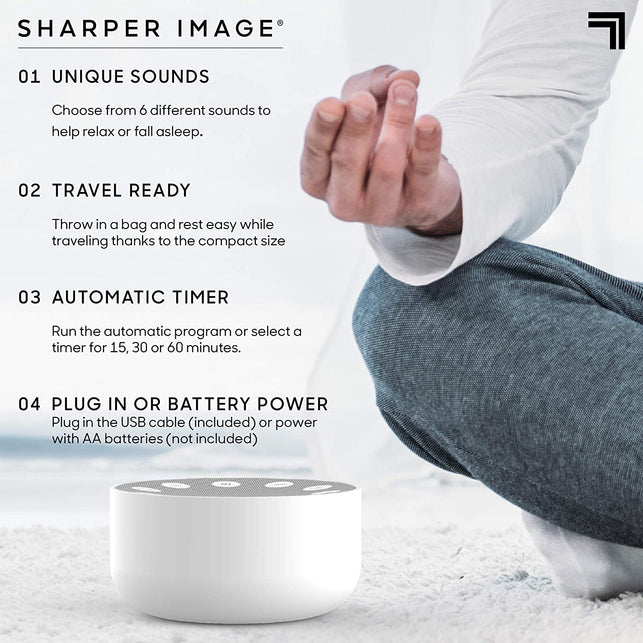 SHARPER IMAGE Sleep Therapy White Noise Machine, Soothing Nature Sounds for Baby Kid Adult, Portable Relaxation Wellness Meditation and Naps, Peaceful Rest Sleep Aid, Holiday Gift