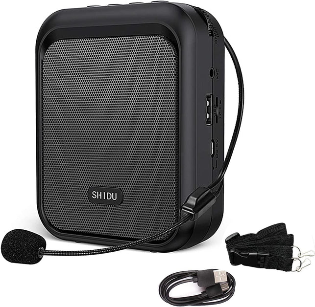 SHIDU Mini Voice Amplifier Portable Rechargeable Bluetooth Speaker with Wired Microphone Headset 10W 1800Mah PA System Supports MP3 Format Audio for Teacher, Taxi Driver, Coaches, Training, Tour Guide