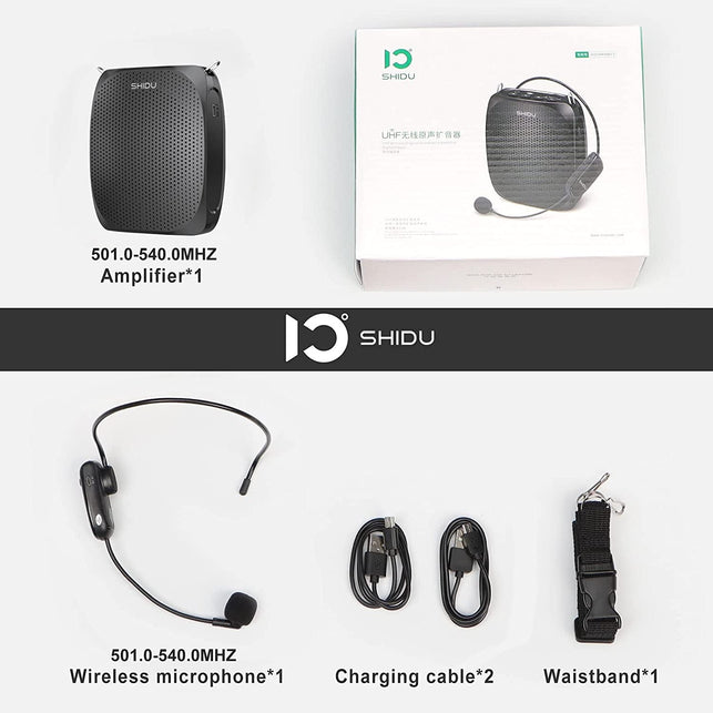 SHIDU Voice Amplifier for Teachers, Mini Voice Amplifier with UHF Wireless Microphone Headset, 10W Output 1800Mah Personal Portable Speaker Suitable for Coaches,Tour Guides, Promotions, Outdoors