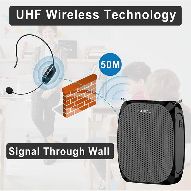 SHIDU Voice Amplifier for Teachers, Mini Voice Amplifier with UHF Wireless Microphone Headset, 10W Output 1800Mah Personal Portable Speaker Suitable for Coaches,Tour Guides, Promotions, Outdoors