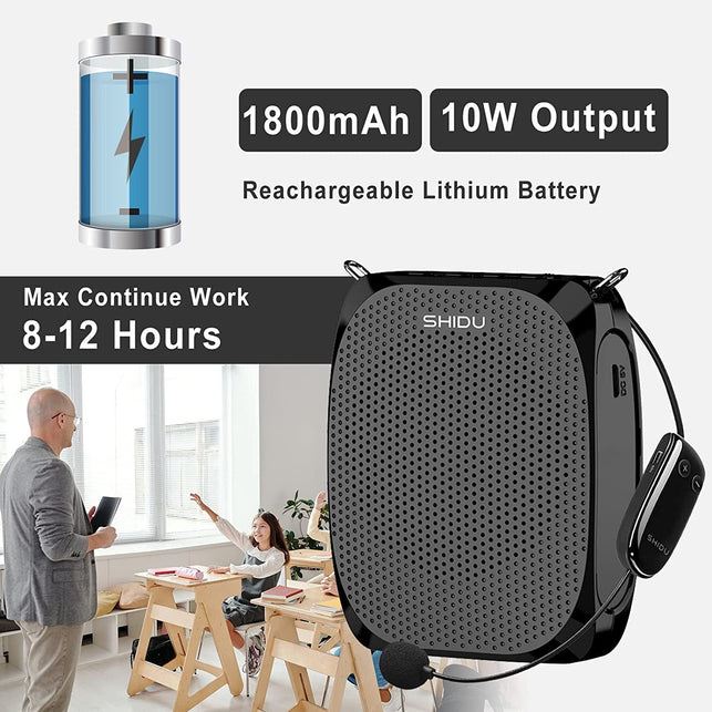SHIDU Voice Amplifier for Teachers, Mini Voice Amplifier with UHF Wireless Microphone Headset, 10W Output 1800Mah Personal Portable Speaker Suitable for Coaches,Tour Guides, Promotions, Outdoors