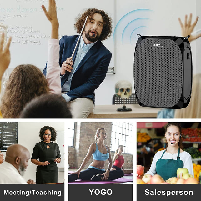 SHIDU Voice Amplifier for Teachers, Mini Voice Amplifier with UHF Wireless Microphone Headset, 10W Output 1800Mah Personal Portable Speaker Suitable for Coaches,Tour Guides, Promotions, Outdoors