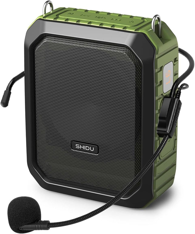 Shidu Voice Amplifier for Teachers, PA System Speaker 18W Portable Megaphone (Work of 12 Hrs) with Wired Mic Headset,Waterproof Ipx 5&Built-In Rechargeable 4400Mah Battery.For Teaching, Meeting&Speech