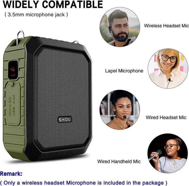 Shidu Wireless Voice Amplifier Bluetooth Teacher Microphone 18W Waterproof Portable Voice Amplifier Headset Mic Rechargeable Voice Enhancer Personal Microphone for Classroom Outdoors