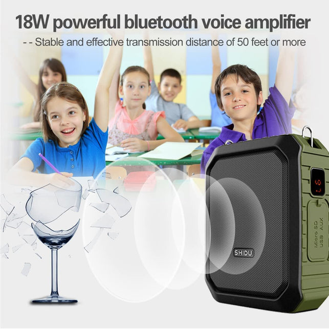 Shidu Wireless Voice Amplifier Bluetooth Teacher Microphone 18W Waterproof Portable Voice Amplifier Headset Mic Rechargeable Voice Enhancer Personal Microphone for Classroom Outdoors