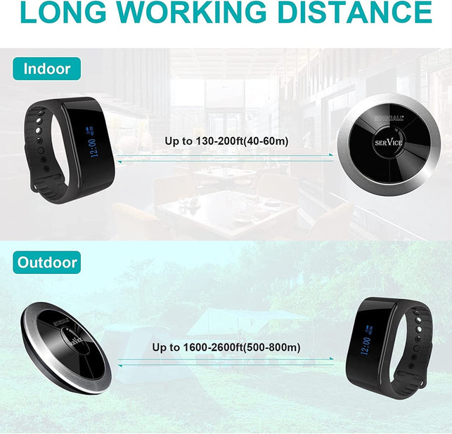 SINGCALL Wireless Calling System, Nurse Call System, 360 Degree Waterproof Pager Watch Receiver, No Screw Pager, Pack of 5 Pagers and 1 Receiver