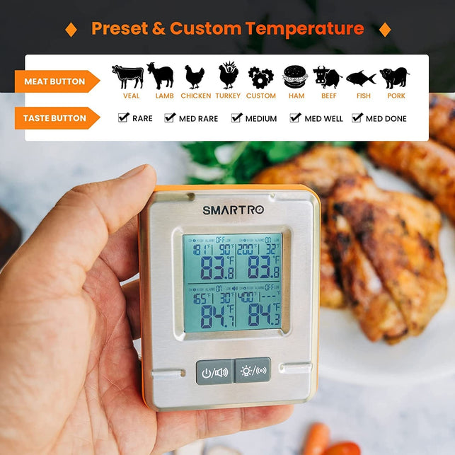 SMARTRO X50 Wireless Meat Thermometer 4 Probes 500Ft Long Range BBQ Alarm Thermometer for Smoker Grilling Kitchen Food Cooking Thermometer for Meat