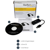 StarTech USB 3.0 to Gigabit Ethernet Adapter 10/100/1000 NIC Network USB 3.0 Laptop to RJ45 LAN (USB31000S)