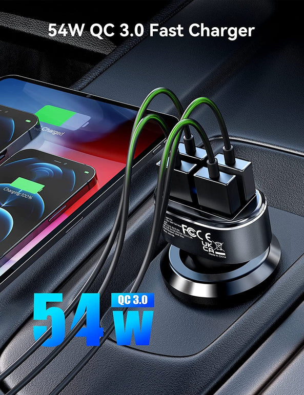 TECKNET USB Car Charger 54W 4-Port USB Car Charger Adapter QC 3.0 Port Compatible with Iphone 14 Pro Max/14 Plus/Iphone 13 12 11 Pro Max X XR XS 8 Samsung Galaxy Note 20/10 S21/20/10 Google Pixel