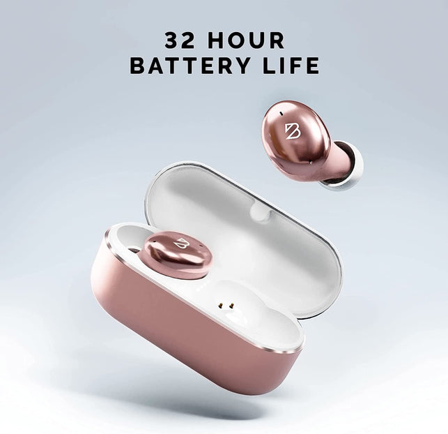 Tempo 30 Rose Gold Wireless Earbuds for Small Ears Women, Cute Pink Bluetooth Bass Boost Earphones Small Ear Canals, IPX7 Sweatproof, 32-Hour Long Battery, Loud in Ear Headphones Gift for Women