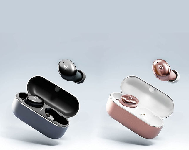 Tempo 30 Rose Gold Wireless Earbuds for Small Ears Women, Cute Pink Bluetooth Bass Boost Earphones Small Ear Canals, IPX7 Sweatproof, 32-Hour Long Battery, Loud in Ear Headphones Gift for Women