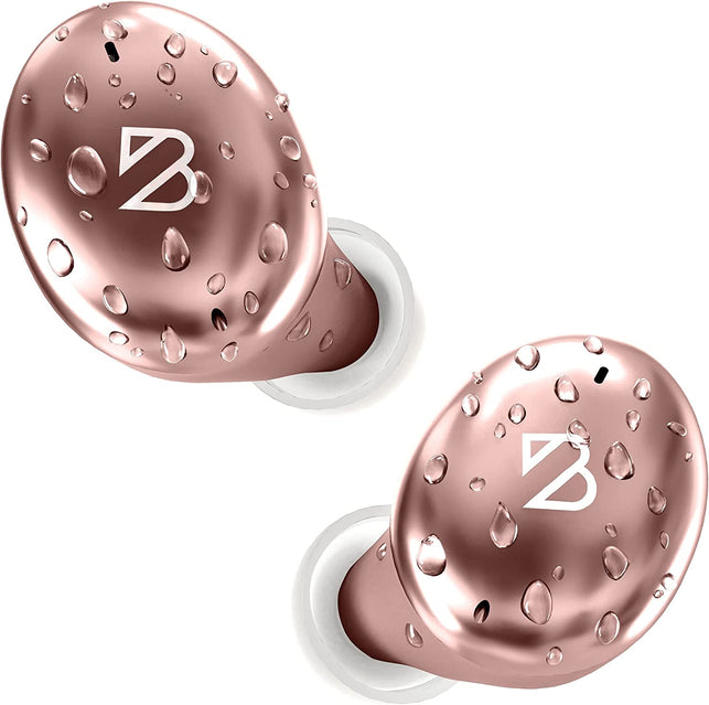Tempo 30 Rose Gold Wireless Earbuds for Small Ears Women, Cute Pink Bluetooth Bass Boost Earphones Small Ear Canals, IPX7 Sweatproof, 32-Hour Long Battery, Loud in Ear Headphones Gift for Women