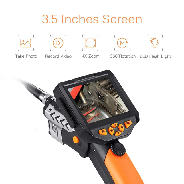 Teslong Classic Borescope 5m Semi Rigid Gooseneck Industrial Endoscope 3.5inch LCD Screen Inspection Camera with Tool Box, 6 LED Lights, 4X Zoom and D