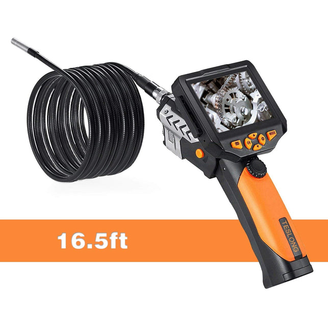 Teslong Classic Borescope 5m Semi Rigid Gooseneck Industrial Endoscope 3.5inch LCD Screen Inspection Camera with Tool Box, 6 LED Lights, 4X Zoom and D