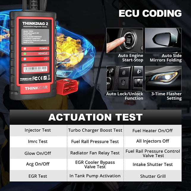 Thinkdiag2 All System Bidirectional Control OBD2 Diagnostic Scanner for Ios & Android, Bluetooth5.0 Intelligent Scan Tool with CAN-FD Protocol, Autovin, Active Test, 15+ Reset Functions, ECU Coding