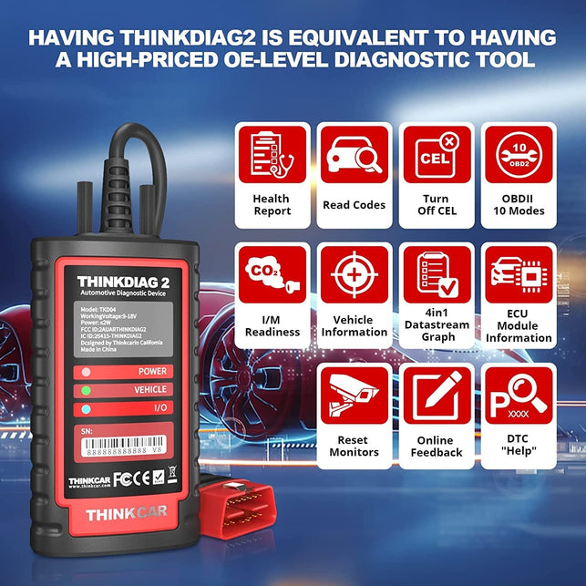 Thinkdiag2 All System Bidirectional Control OBD2 Diagnostic Scanner for Ios & Android, Bluetooth5.0 Intelligent Scan Tool with CAN-FD Protocol, Autovin, Active Test, 15+ Reset Functions, ECU Coding