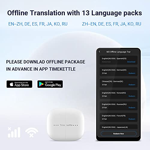 Timekettle M3 Language Translator Earbuds, Two-Way Translator Device with APP for 40 Languages & 93 Accents Online, Offline Translator for Exploring Expat Life Freely, Compatible with iOS & Android