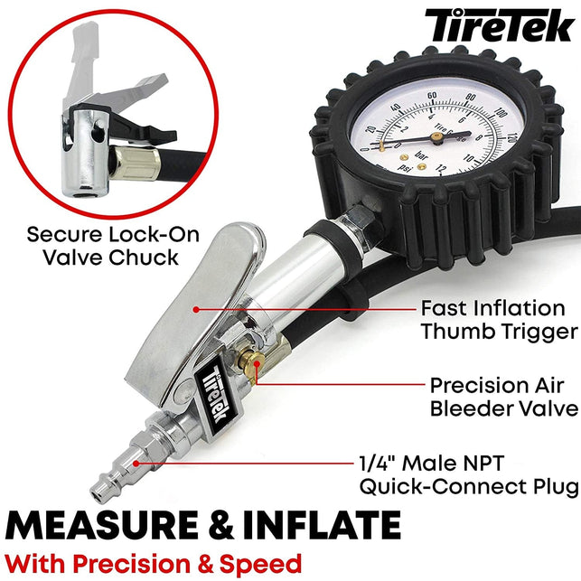 Tire Pressure Gauge with Inflator (170 PSI) - Air Pressure Gauge for Tires - Air Compressor Tire Inflator Attachment – Nozzle Tire Gauge Air Chuck