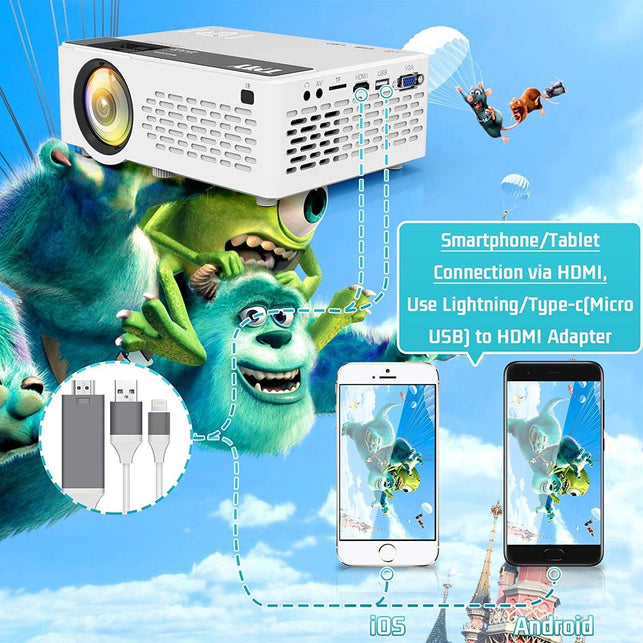 TMY Projector 7500 Lumens with 100 Inch Projector Screen, 1080P Full HD Supported Video Projector, Mini Movie Projector Compatible with T-V Stick HDMI