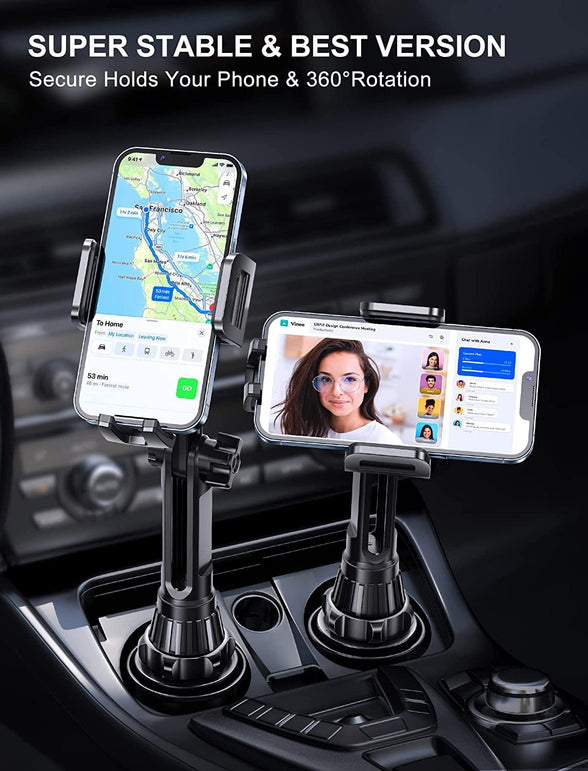 TOPGO Cup Holder Phone Mount, [No Shaking & Height-Adjustable Pole] Cup Phone Holder for Car, Cell Phone Cradle for Iphone Iphone14, Samsung and More Smart Phone(Black)