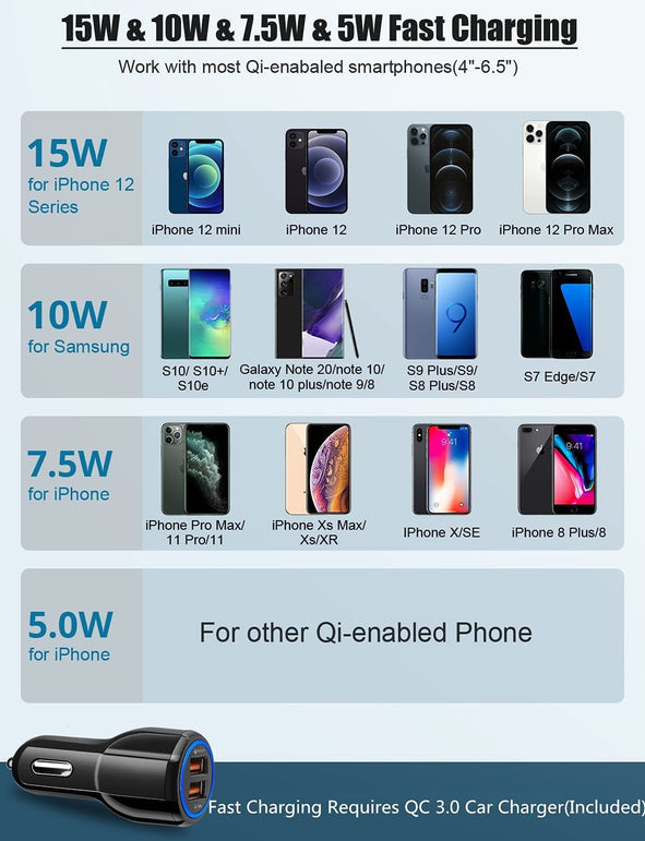 TopWan Wireless Car Charger,10W Qi Fast Charging Auto-Clamping Car Phone Mount Air Vent Phone Holder Compatible with Iphone 13/12/12Pro/Se/11/11Pro/11Promax/Xsmax/Xs/Xr,Samsung S10/S9/S8/Note10