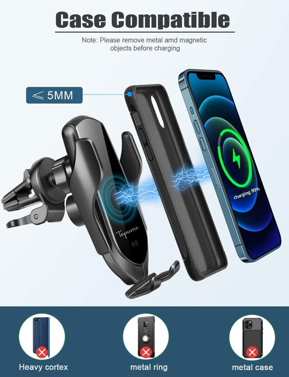 TopWan Wireless Car Charger,10W Qi Fast Charging Auto-Clamping Car Phone Mount Air Vent Phone Holder Compatible with Iphone 13/12/12Pro/Se/11/11Pro/11Promax/Xsmax/Xs/Xr,Samsung S10/S9/S8/Note10