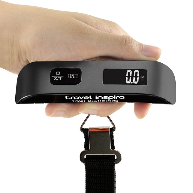 Travel inspira Digital Luggage Scale, 110LB Portable Handheld Baggage Scale for Travel, Suitcase Scale with Hook, Battery Included with Overweight Ale
