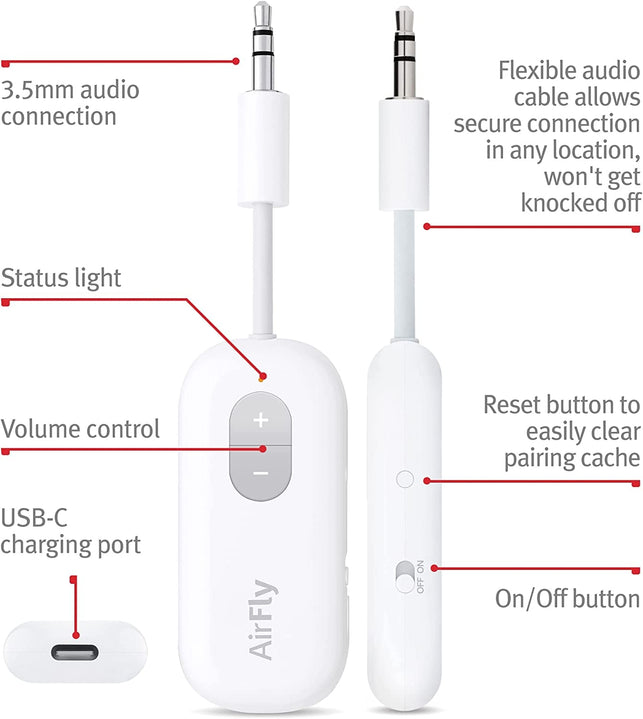 Twelve South Airfly SE, Bluetooth Wireless Audio Transmitter for Airpods/Wireless or Noise-Cancelling Headphones Use with Any 3.5 Mm Audio Jack on Airplanes, Gym Equipment or Ipad/Tablets