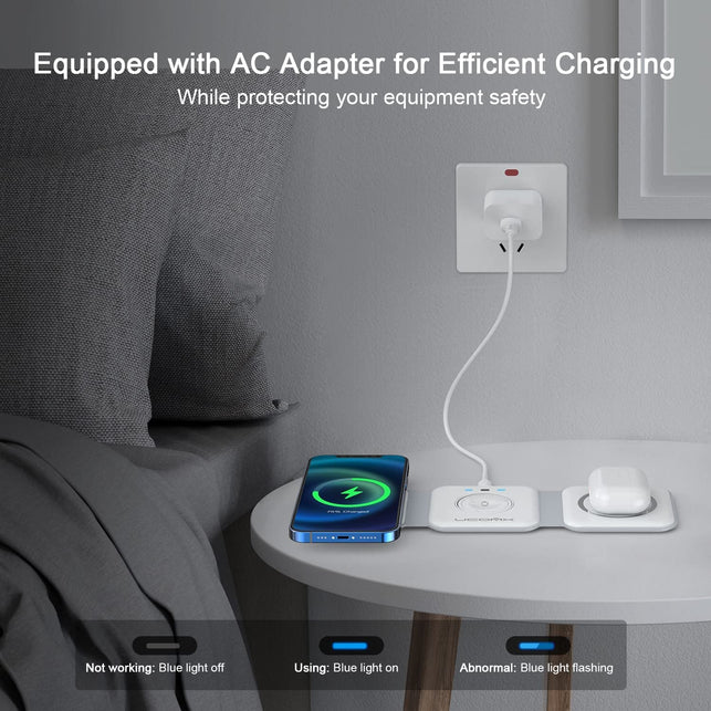 UCOMX Nano 3 in 1 Wireless Charger,Magnetic Foldable 3 in 1 Charging Station,Fast Wireless Charging Pad,Compatible with Iphone 14/Pro/Max/Plus/13/12 Series,Airpods 3/2/Pro,Iwatch(Adapter Included)